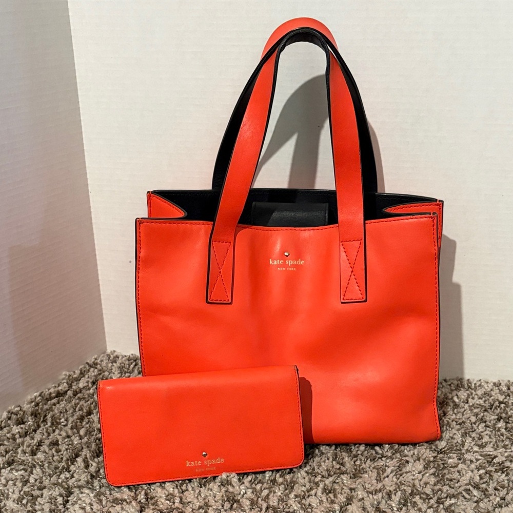 Kate Spade Bold Orange Tote and Wallet Set